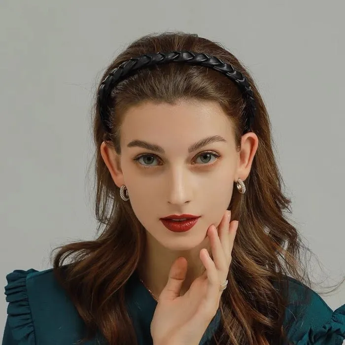 Vintage style leather look braided headband