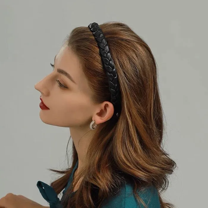 Vintage style leather look braided headband