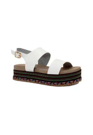 White Ankle Strap Flat Platforms