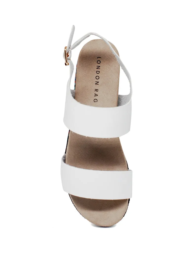 White Ankle Strap Flat Platforms