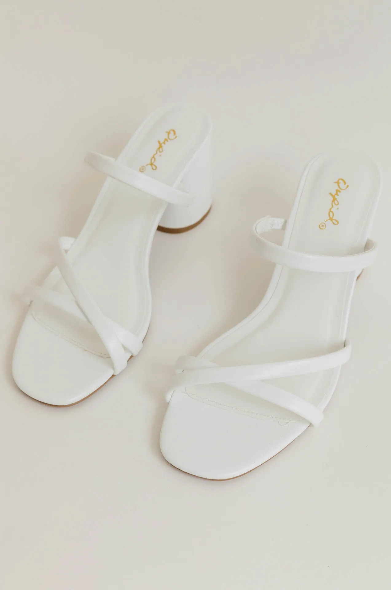 White Strappy Block Heels