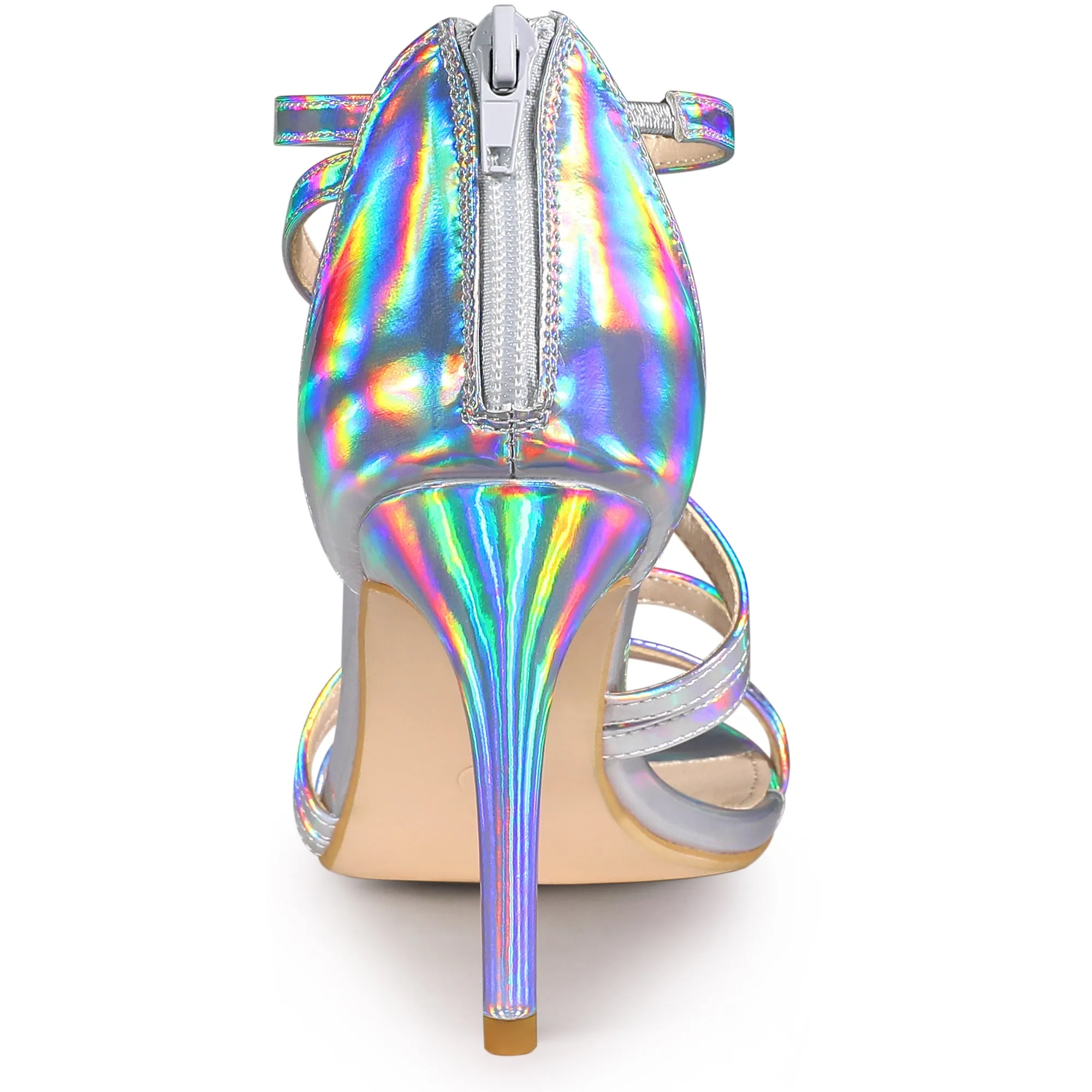 Women's Open Toe Strappy Ankle Strap Back Zip Stiletto Heel Sandals