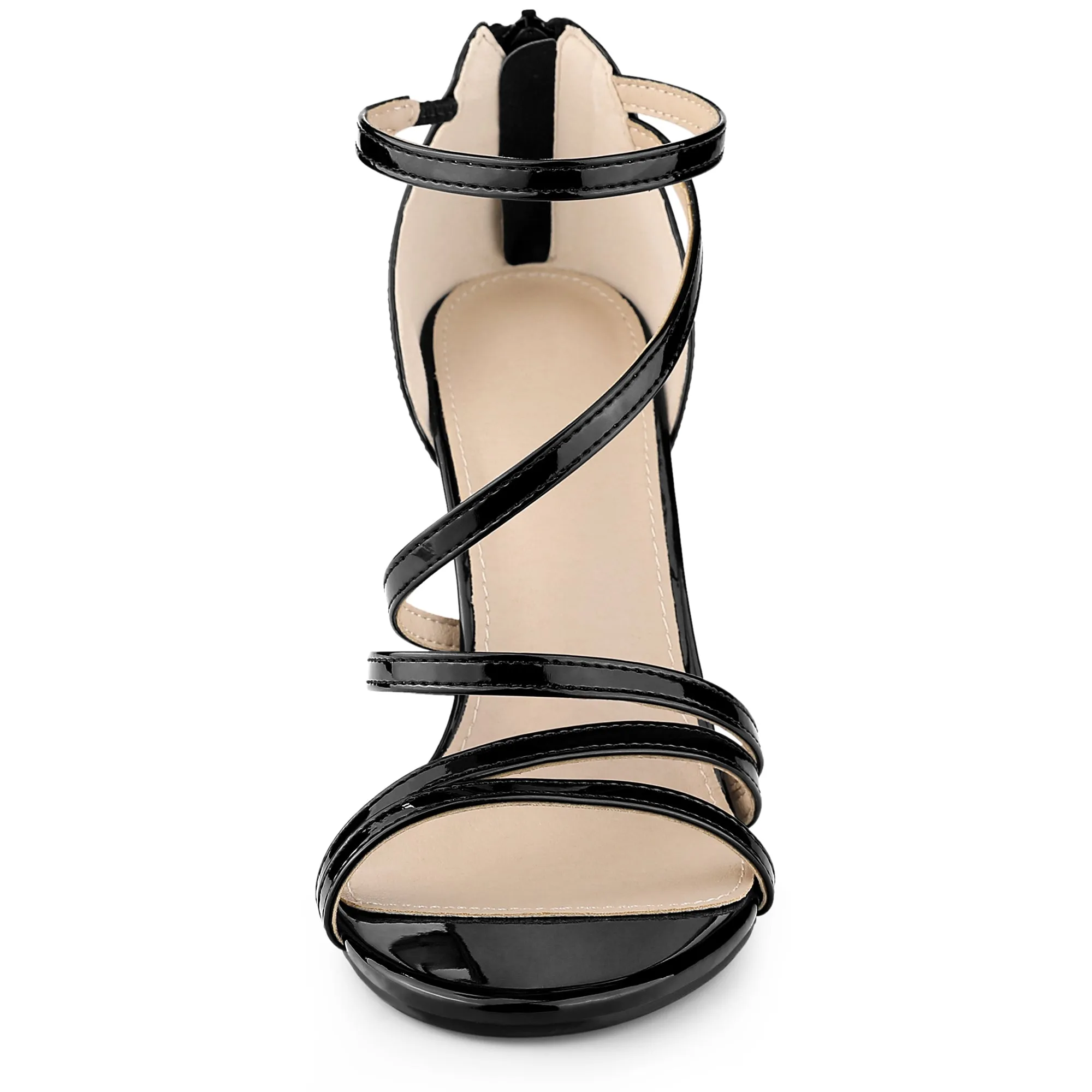 Women's Open Toe Strappy Ankle Strap Back Zip Stiletto Heel Sandals