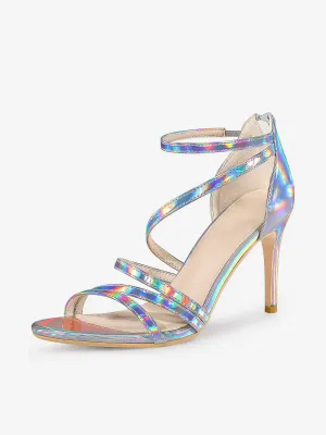 Women's Open Toe Strappy Ankle Strap Back Zip Stiletto Heel Sandals