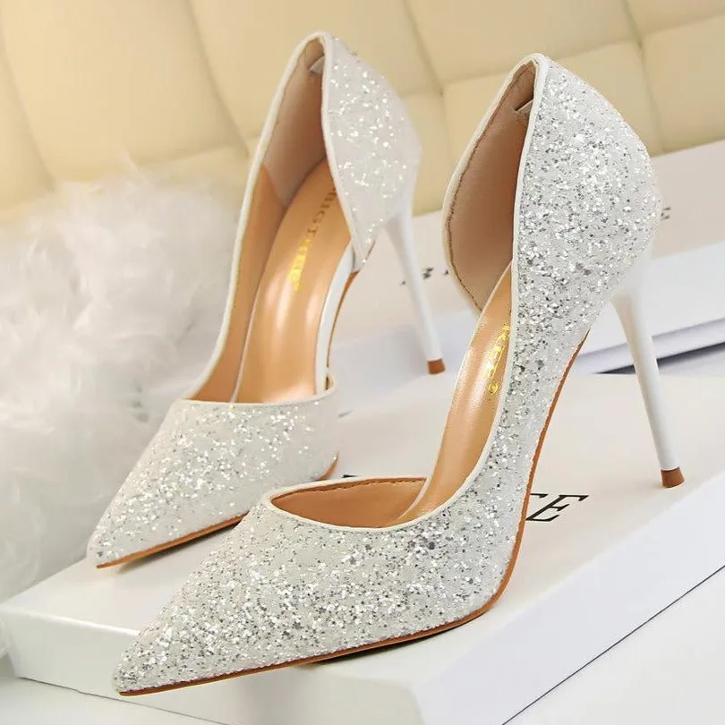 Women's rhinestone sparkly wedding high heels d’Orsay pumps for wedding/party