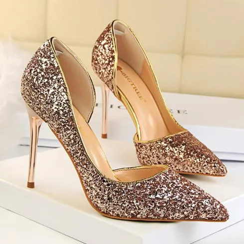 Women's rhinestone sparkly wedding high heels d’Orsay pumps for wedding/party