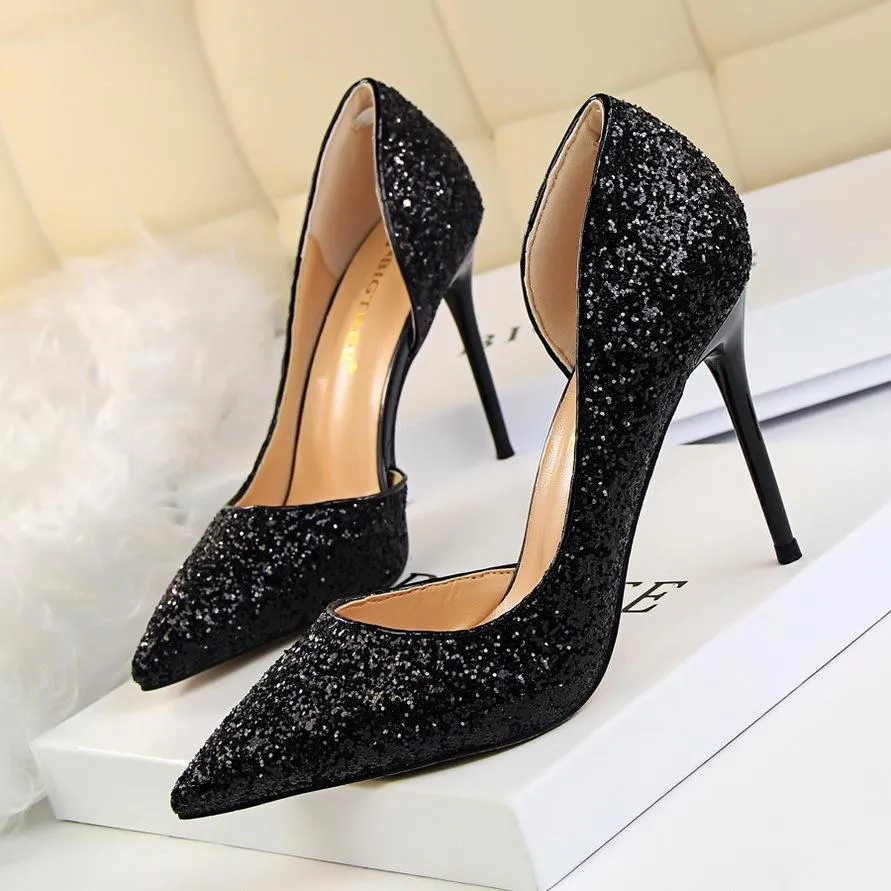 Women's rhinestone sparkly wedding high heels d’Orsay pumps for wedding/party