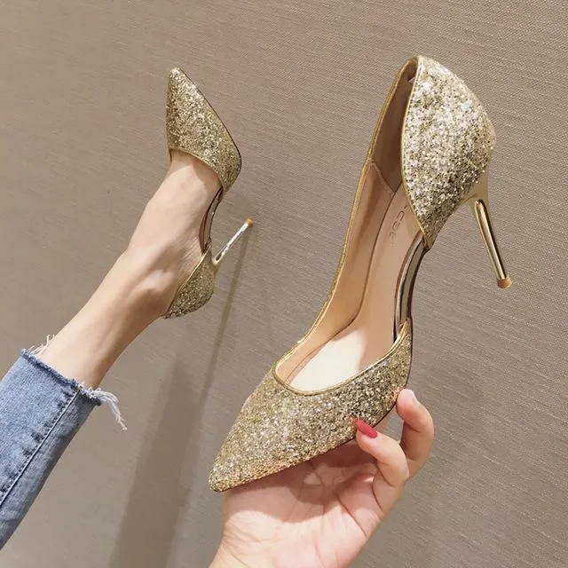 Women's rhinestone sparkly wedding high heels d’Orsay pumps for wedding/party