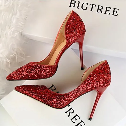 Women's rhinestone sparkly wedding high heels d’Orsay pumps for wedding/party