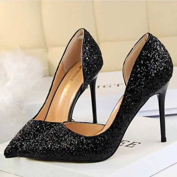 Women's rhinestone sparkly wedding high heels d’Orsay pumps for wedding/party