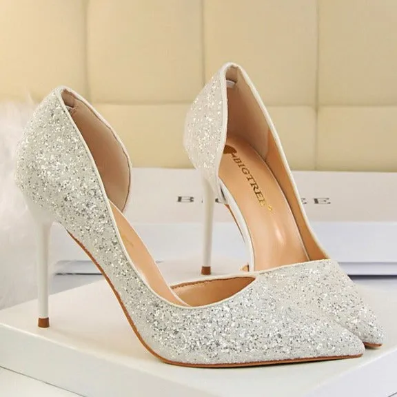 Women's rhinestone sparkly wedding high heels d’Orsay pumps for wedding/party