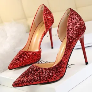 Women's rhinestone sparkly wedding high heels d’Orsay pumps for wedding/party