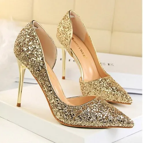 Women's rhinestone sparkly wedding high heels d’Orsay pumps for wedding/party