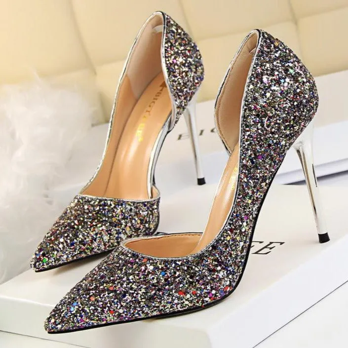 Women's rhinestone sparkly wedding high heels d’Orsay pumps for wedding/party