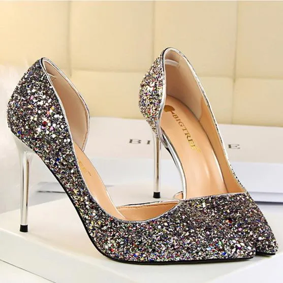 Women's rhinestone sparkly wedding high heels d’Orsay pumps for wedding/party