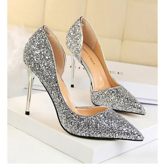 Women's rhinestone sparkly wedding high heels d’Orsay pumps for wedding/party