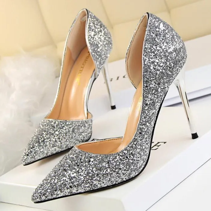 Women's rhinestone sparkly wedding high heels d’Orsay pumps for wedding/party