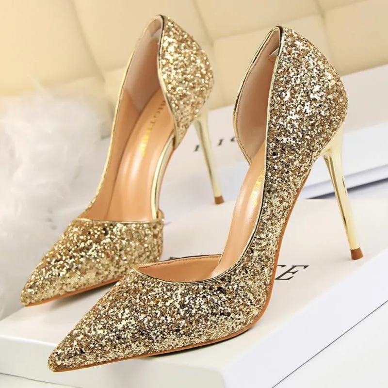 Women's rhinestone sparkly wedding high heels d’Orsay pumps for wedding/party