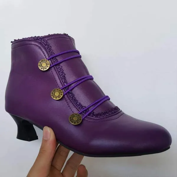 Women'S Vintage Round Toe Chunky Heel Booties 35733378C