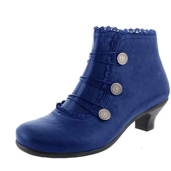 Women'S Vintage Round Toe Chunky Heel Booties 35733378C