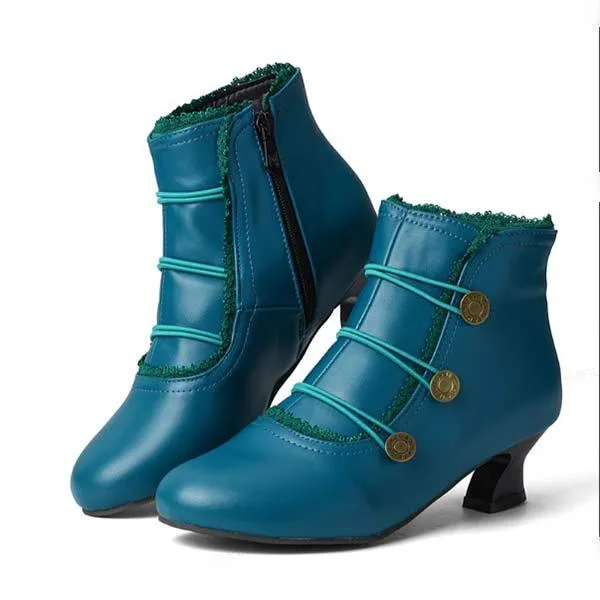 Women'S Vintage Round Toe Chunky Heel Booties 35733378C