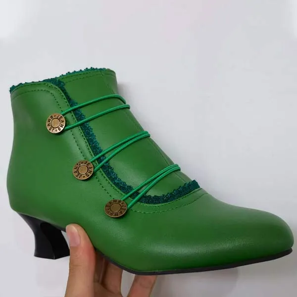 Women'S Vintage Round Toe Chunky Heel Booties 35733378C