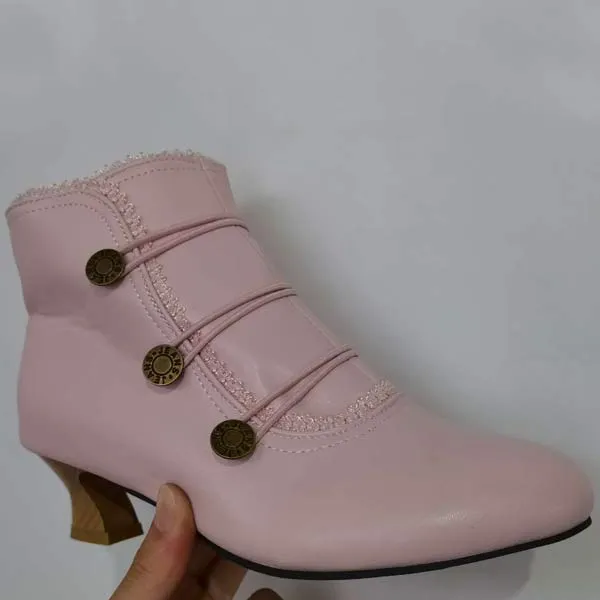 Women'S Vintage Round Toe Chunky Heel Booties 35733378C