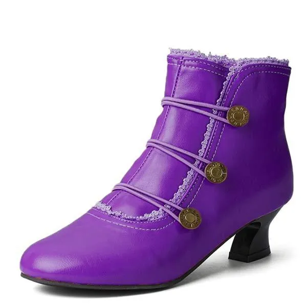 Women'S Vintage Round Toe Chunky Heel Booties 35733378C