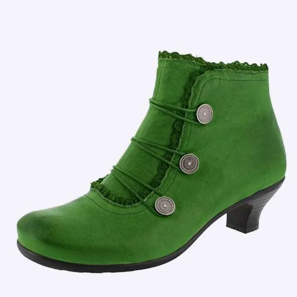 Women'S Vintage Round Toe Chunky Heel Booties 35733378C